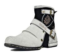 OSSTONE Botas para Moto Botines Hombre de Invierno Piel Zapatos Negras Vestir Nieve Piel Forradas Calientes Planas Combate Militares Cremallera Boots OS-5008-1-White-11.5