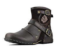 OSSTONE Botas para Moto Botines Hombre de Invierno Piel Zapatos Negras Vestir Nieve Piel Forradas Calientes Planas Combate Militares Cremallera Boots OS-5008-1-DarkBrown-13