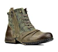 OSSTONE Botas para Moto Botines Hombre de Invierno Piel Zapatos Negras Vestir Nieve Piel Forradas Calientes Planas Combate Militares Cremallera Boots OS-5008-8-Green-8.5