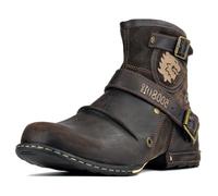 OSSTONE Botas para Moto Botines Hombre de Invierno Piel Zapatos Negras Vestir Nieve Piel Forradas Calientes Planas Combate Militares Cremallera Boots OS-5008-1-D-12