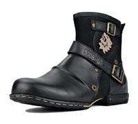 OSSTONE Botas para Moto Botines Hombre de Invierno Piel Zapatos Negras Vestir Nieve Piel Forradas Calientes Planas Combate Militares Cremallera Boots OZ-5008-1-43-BLACK-E