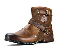 OSSTONE Botas para Moto Botines Hombre de Invierno Piel Zapatos Negras Vestir Nieve Piel Forradas Calientes Planas Combate Militares Cremallera Boots OS-5008-1-E-Brown-10.5