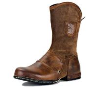 OSSTONE Botas para Moto Botines Hombre de Invierno Piel Zapatos Negras Vestir Nieve Piel Forradas Calientes Planas Combate Militares Cremallera Boots OS-5008-1-H1-Brown-9.5