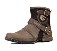 OSSTONE Botas para Moto Botines Hombre de Invierno Piel Zapatos Negras Vestir Nieve Piel Forradas Calientes Planas Combate Militares Cremallera Boots OS-5008-1-D1-8.5