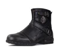 OSSTONE Hombres Botas de Motocicleta de Cuero Chukka Piel Zapatos Hombres Combate Militares OS-5008-1-BS,Vintage Negro,US10(EU44)
