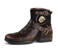 OSSTONE Hombres Botas de Motocicleta de Cuero Chukka Piel Zapatos Hombres Combate Militares OS-5008-1-BP,Vintage Marrón,US8.5(EU42)