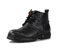 OSSTONE Hombres de Metal diseño Botas de Motocicleta Caminar Tobillo con Cordones de Cuero Chukka para los Hombres OS-6015-3-E,Negro Vintage,US8(EU41)