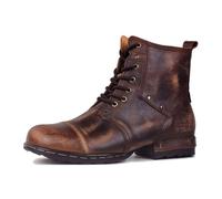 OSSTONE Marrón Vintage Botas para Moto Botines Hombre de Planas Combate Militares Cremallera Boots OS-6015-6-Vintage-Brown-12-US-R