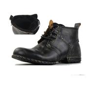 OSSTONE Negro Winter Botas para Moto Botines Hombre de Piel Fleece Inside Combate Militares Cremallera Boots OS-6015-2,Fleece Black,US9(EU42.5)