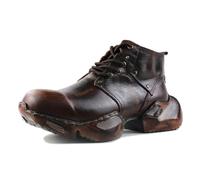 OSSTONE Retro Botas para Moto Vintage Botines Hombre de Invierno Piel Zapatos Combate Militares Cremallera Boots OS-5008-S-1，Marrón Retro，Size:EU40.5