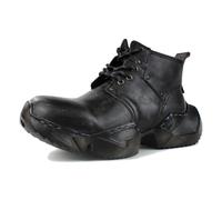OSSTONE Retro Botas para Moto Vintage Botines Hombre de Invierno Piel Zapatos Combate Militares Cremallera Boots OS-5008-S-1，Negro Retro，Size:EU44.5