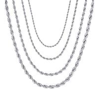 OSTAN Collar de Cuerda torcida Collar de Cadena de Acero Inoxidable Hombres Mujeres Joyería. Ancho 3mm, Longitud 55cm