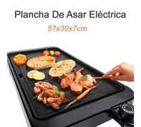 OstarkDom Plancha Eléctrica de Grill 2000W con Plato Reversible Antiadherente - Lado Liso y Estriado, Termostato Ajustable, Bandeja Recogegrasas, Ideal para Carnes, Verduras, Hamburguesas (57x30x7 cm)
