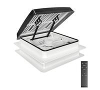 OstarkDom Ventilador de techo para caravanas 40cm*40cm, Claraboya, Nivel de ruido ultra bajo de escape reversible con sensor de lluvia, ventilador permanente de nivel automático (Blanco Negro)