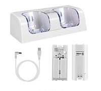 OSTENT Charger Dock Station + 2 Paquetes de baterías compatibles con el Mando a Distancia Nintendo Wii Color Blanco