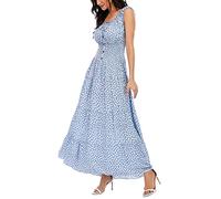 OSTOO - Vestido Largo de Verano para Mujer, Estilo Bohemio, con Estampado Floral, Escalonado, Casual, con Vuelo, Azul, S