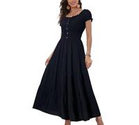 OSTOO - Vestido Largo de Verano para Mujer, Estilo Bohemio, con Estampado Floral, Escalonado, Casual, con Vuelo, Sólido Negro, XL