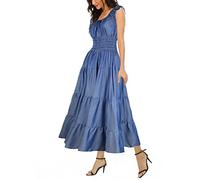 OSTOO Vestido Largo de Verano para Mujer, Estilo Bohemio, con Estampado Floral, Escalonado, Casual, con Vuelo, Azul, (Deep Blue Denim), XL