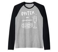 Ostras y Champagne Maridaje Amante de los mariscos Comida Bebida Diseño Camiseta Manga Raglan