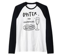 Ostras y Champagne Maridaje Amante de los mariscos Comida Bebida Diseño Camiseta Manga Raglan