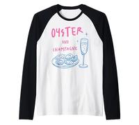 Ostras y Champagne Maridaje Amante de los mariscos Comida Bebida Diseño Camiseta Manga Raglan