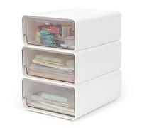 OSTWOLKE Organizador con cajones acrílicos, 3 unidades, organizador de escritorio, caja de cajones, organizador de oficina, apilable, caja de almacenamiento para bolígrafos, gomas de borrar y otros