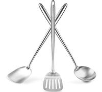 OSUKATA Espátula y Cucharón y Espátula de Cocina Ranurada para Wok 43 cm - Juego de Utensilios de Acero Inoxidable 304 - Cuchara Ranurada - Cucharón Sopa - Pala Cocina - Accesorios de Wok