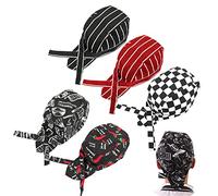 Osuter 5PCS Sombrero de Cocinero Ajustable Japonés Gorro de Trabajo de Cocina Chef Hat Gorro de Cocinero Unisex Gorro de Chef para Mujer Hombre (Estampado)