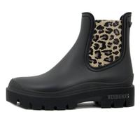 OSVALDO PERICOLI Botines de lluvia para mujer de goma negros y animales, tacón bajo, Verbenas - MAE, Negro Con Elástico Animalier, 37 EU