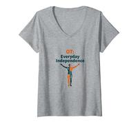 OT: Independencia Cotidiana - Empoderamiento de Terapia Ocupacional Camiseta Cuello V, Mujer, Gris Jaspeado, XL
