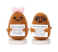 OT-NVWOZR 2 piezas de patatas positivas, Pocket Hug Positive Potato de lana para tejer muñeca con base de madera, mini figuras de peluche, regalos creativos divertidos, amuleto de la suerte, muñeca de