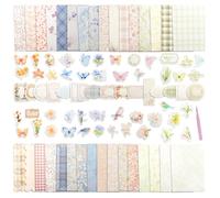 OT-NVWOZR 400 calcomanías de flores vintage para álbumes de recortes, calcomanías de álbumes de recortes, suministros de diario de basura con pinzas, calcomanías de diario estético, papel para balas