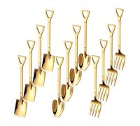 OT-NVWOZR Juego de 12 cucharas de Pala de acero inoxidable 304, cucharas creativas de postre, tenedores de pastel Té para Agua Leche herramientas para mezclar cucharas (Oro)