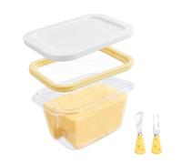 OT-NVWOZR Mantequilla de plástico con tapa y cortador, cortador de mantequilla de plástico, contenedor de mantequilla de almacenamiento de queso con tenedor de mantequilla y cuchillo, contenedor