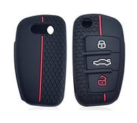 Otai Funda de Silicona para Llave de Coche Caso Compatible con Audi A3 Q3 Q5 A6 C5 B6 B7 B8 Suave Car Key Shell 3 Botones (Negro)