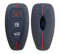 通用 Otai Funda de Silicona para Llave de Coche Caso Compatible con Ford Focus Kuga Accesorios Soft Car Key Shell 3 Botones (línea Roja Negra)