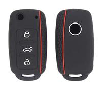 Otai Funda de Silicona para Llave de Coche Caso Compatible con v-w Golf Jetta Skoda Botones Suaves Carcasa de Llave (Línea Roja)