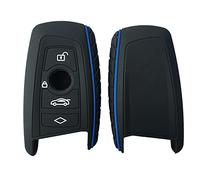 Otai Funda de Silicona para Llave de Coche Compatible con BMW 3 7 Serie X3 X4 F20 F31 M1 E90 Carcasa Blanda para Llave de Coche 3/4 Botones (Negro Línea Azul 4 Botones)