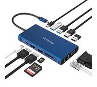 OTAITEK 12 en 1 de Triple Pantalla USB C Hub Adaptador multipuerto HDMI Dual con VGA, Ethernet, 100 W PD, 5 Gbps USB-C, 4 USB-A, SD/TF para DELL/HP/Lenovo/MacBook Pro