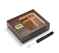 OTAKOKIT Humidificador de cigarros, moderno humidificador de cedro con tapa de cristal con higrómetro digital, humidificador, divisor, estuche hecho a mano para 20-25 puros, accesorios de puros para