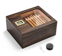 OTAKOKIT Humidificador de puros, humidificadores de puros con tapa de cristal, caja humidificadora para 25-50 puros, higrómetro digital preciso y divisor