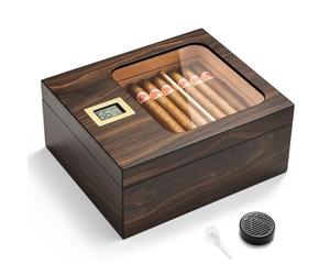 OTAKOKIT Humidificador de puros, humidificadores de puros con tapa de cristal, caja humidificadora para 25-50 puros, higrómetro digital preciso y divisor