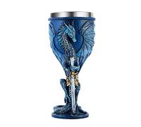 OTARTUDE Copa medieval de dragón azul de acero inoxidable con diseño de calabozos y dragones de regalo, cáliz de vino de 210 ml (dragón espada azul)