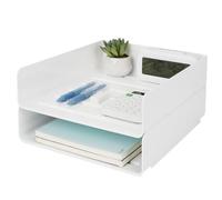 Otauoaea 2 Bandejas Oficina Apilables, Blanca Plastico Pet Organizador Escritorio, Bandeja Escritorio, Bandeja Portadocumentos A4, Organizador para Papeles, Documentos, Folios, Material Oficina