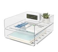 Otauoaea 2 Bandejas Oficina Apilables, Transparente Plastico Pet Bandeja Escritorio, Bandeja Portadocumentos A4, Desk Organizer, Organizador para Papeles, Documentos, Folios, Material Oficina