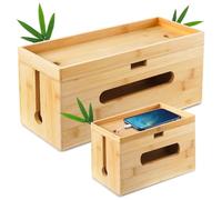 Otauoaea 2 Caja Cables en Madera - Caja Organizadora de Gestión de Cables - Oculta y Guarda los Cables - Caja Recoge Cables Mesa y Escritorio