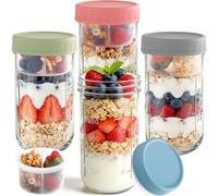 Otauoaea 4 Piezas Overnight Oats Jars 640ml Tarros de Cristal con Tapa Hermética con Capa Separadora, Botes de Cristal para Overnight Oats,Frascos de Vidrio Vasos Cristal para Yogur,Avena,Ensalada