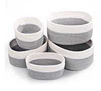 Otauoaea 5 Piezas Cestas Almacenaje Tejidas con Cuerda de Algodón,Cestos Organizadores,Cesta Organizadora Bebe, Cestas Organizadoras para Dormitorio, Baño, Cocina, Armario, Juguetes, Maquillaje