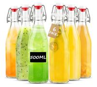 Otauoaea 500ML Botellas Cristal con Tapón Hermético, 6PCS Botella de Cristal Transparente Hermética Botellitas Pequeñas para Rellenar Reutilizables para Jugos, Aceites, Licores y Salsas
