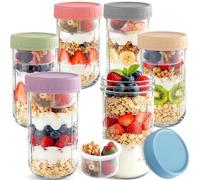 Otauoaea 6 Piezas Overnight Oats Jars 640ml Tarros de Cristal con Tapa Hermética con Capa Separadora, Botes de Cristal para Overnight Oats,Frascos de Vidrio Vasos Cristal para Yogur,Avena,Ensalada